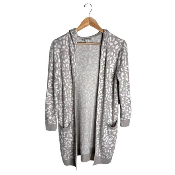 Rachel Zoe Leopard Print Cardigan Gray Size Small Hooded Pockets Oversized Cozy - Picture 1 of 9
